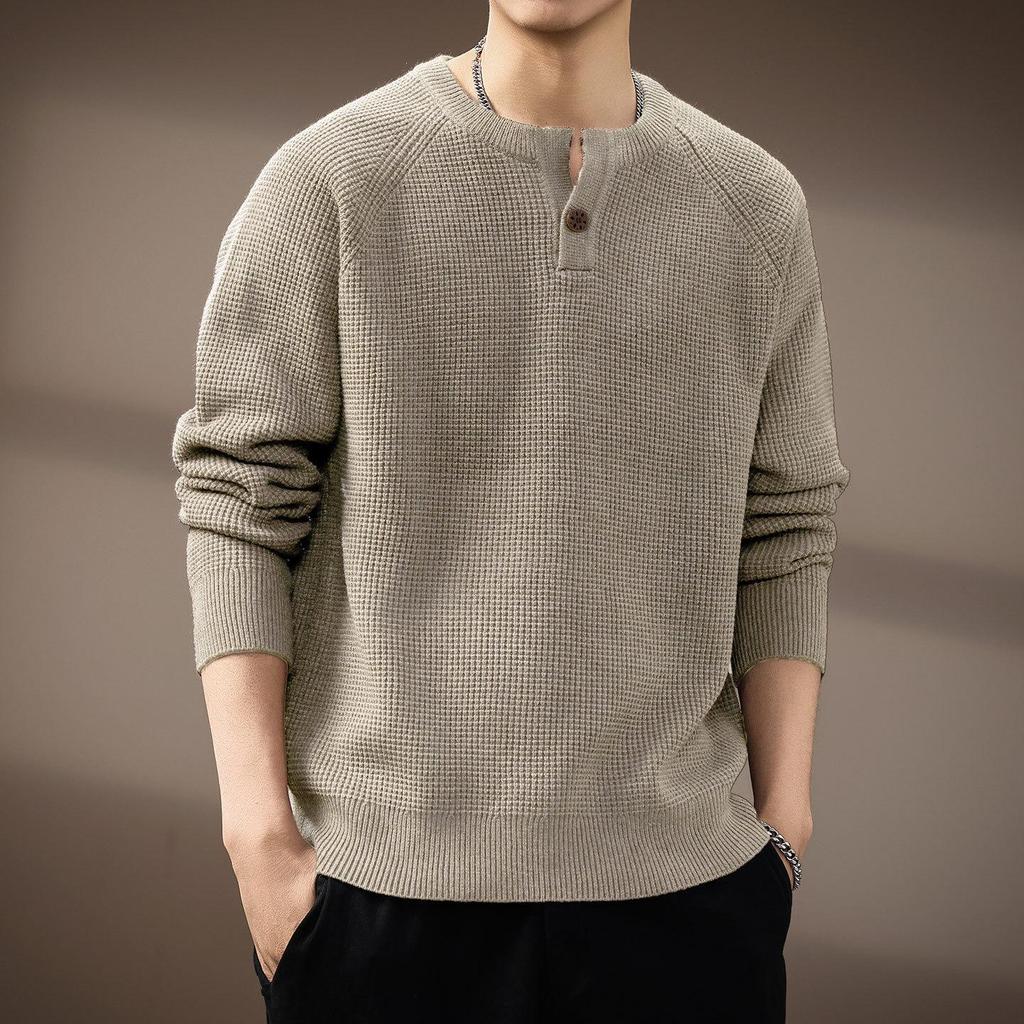 Men's High-End Retro Henley Knit Sweater - Autumn Trendy Loose Fit