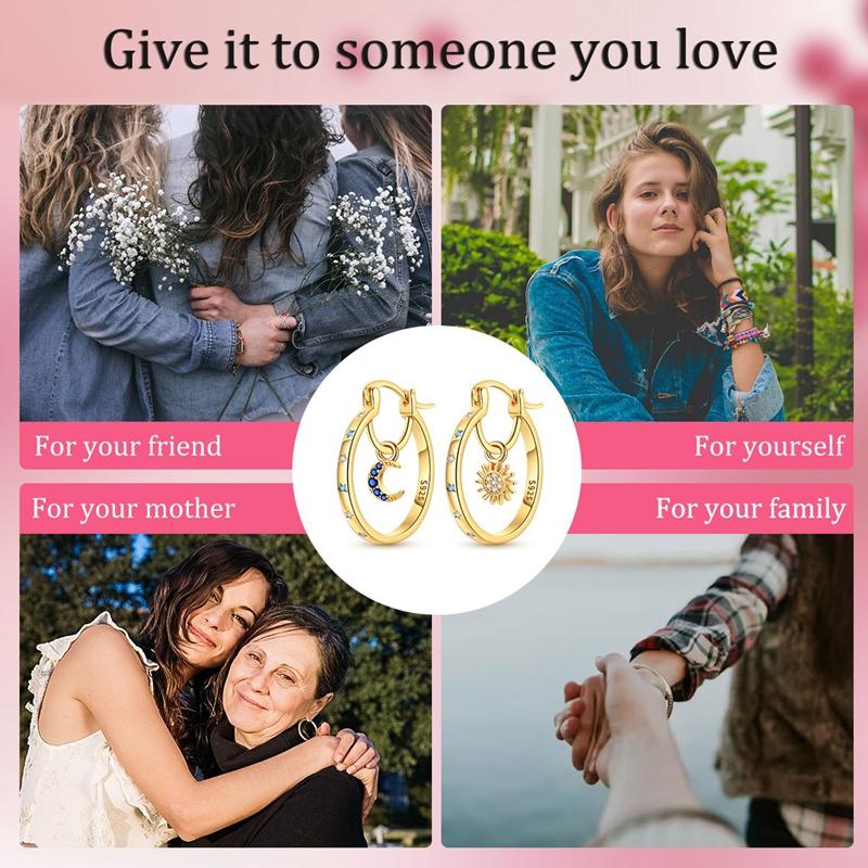 925 Sterling Silver Plated Asymmetrical Sun & Moon Hoop Earrings Minimalist Drop Earrings for Women Valentine's Day Jewelry Gift