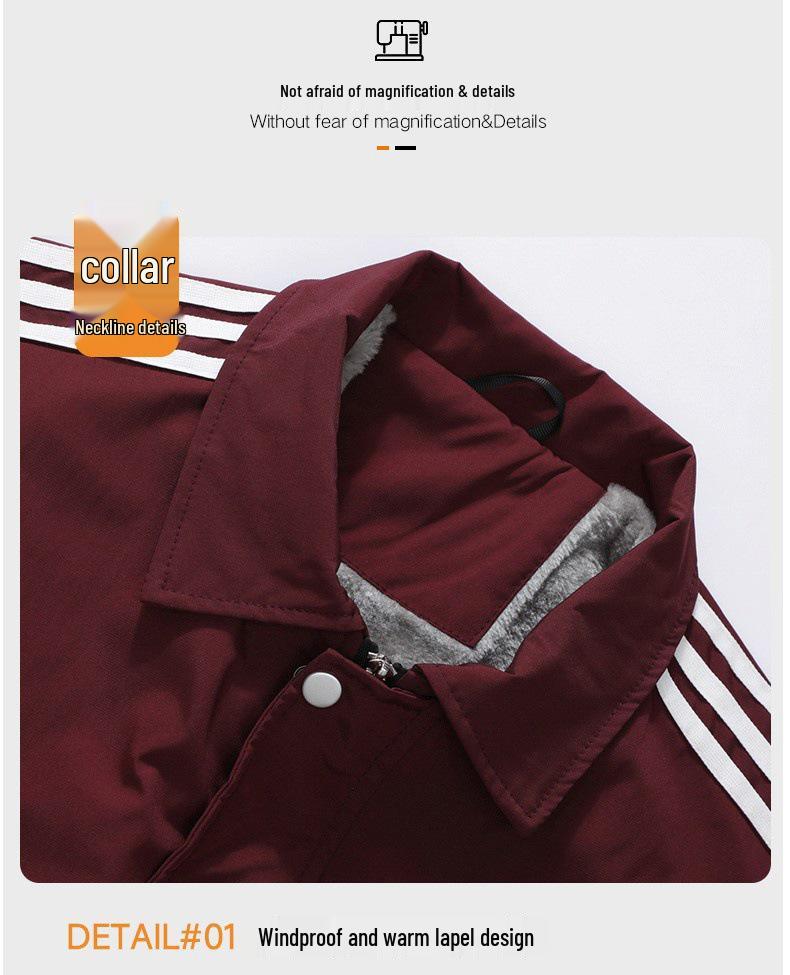 New Winter Arrival: Lapel Plus Velvet Cotton Jacket - Warm, Thick, Retro, Trendy, Loose Three Stripes Casual Workwear