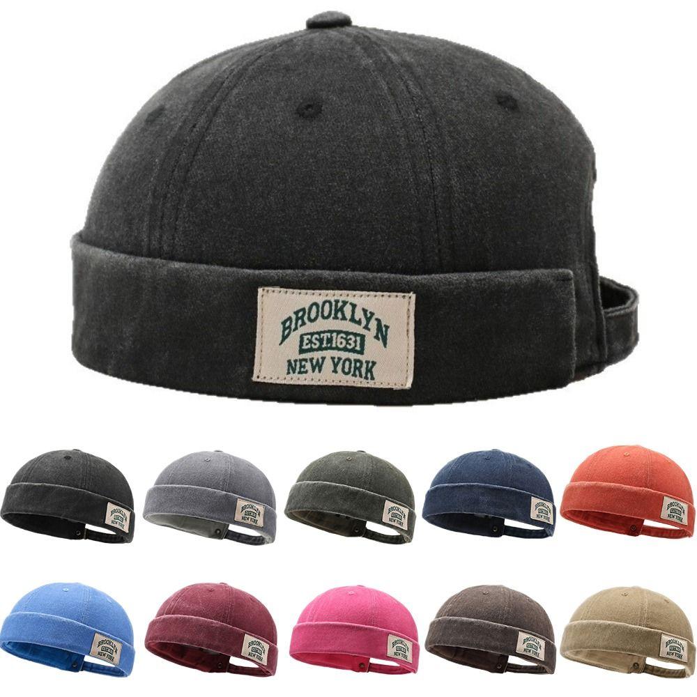 Unisex Washed Denim Melon Skin Hat Solid Color Dome Beanie Hat Brimless Adjustable Street Hat Outdoor
