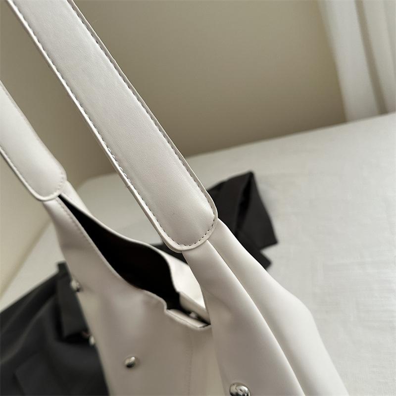 Yogodlns Punk Style Embellished Double-Faced Round Rivet Inlaid Niche Luxury Bucket Bag Chic Lady Underarm Large Capacity Shoulder Bag