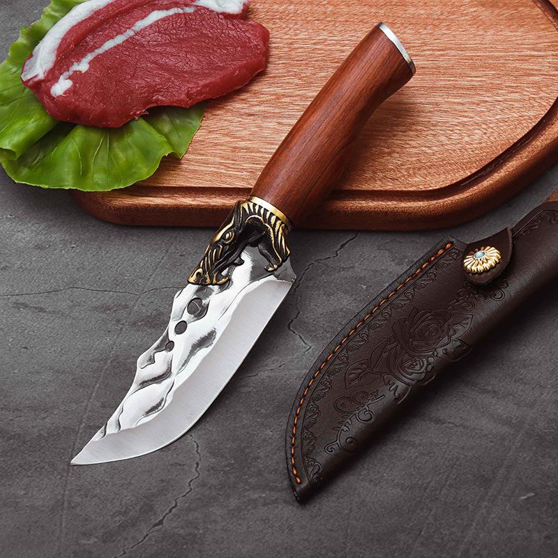 Handmade Forged Stainless Steel Camping Barbecue Outdoors Fishing Kitchen Meat Fruit Cutting Knife