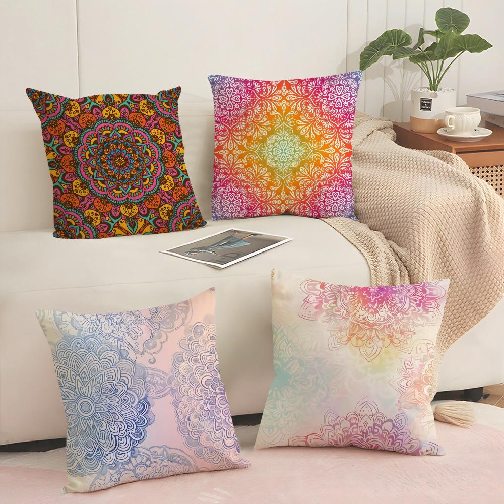 Floral Mandala Pattern Cushion Cover Soft Short Plush Pillow Cover Smooth Cozy Texture Aesthetic Cushion Case Home Decor