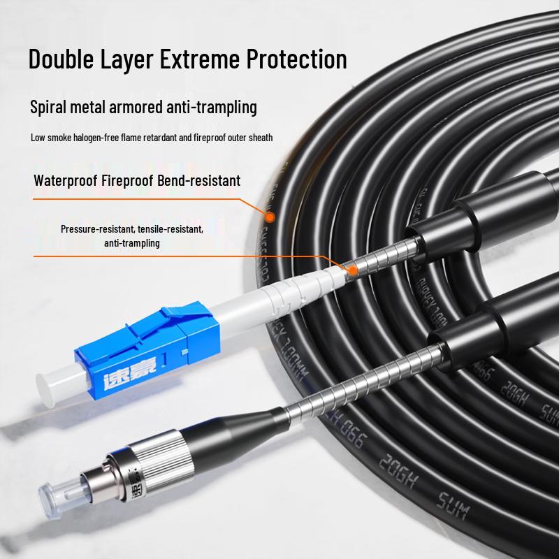 Outdoor Armored Single-Mode LC-FC Fiber Optic Patch Cable