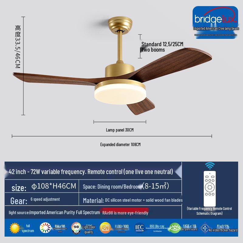 Mid-Century Walnut Ceiling Fan Light for Nordic Living Room, Bedroom, or Dining Room - Solid Wood Design