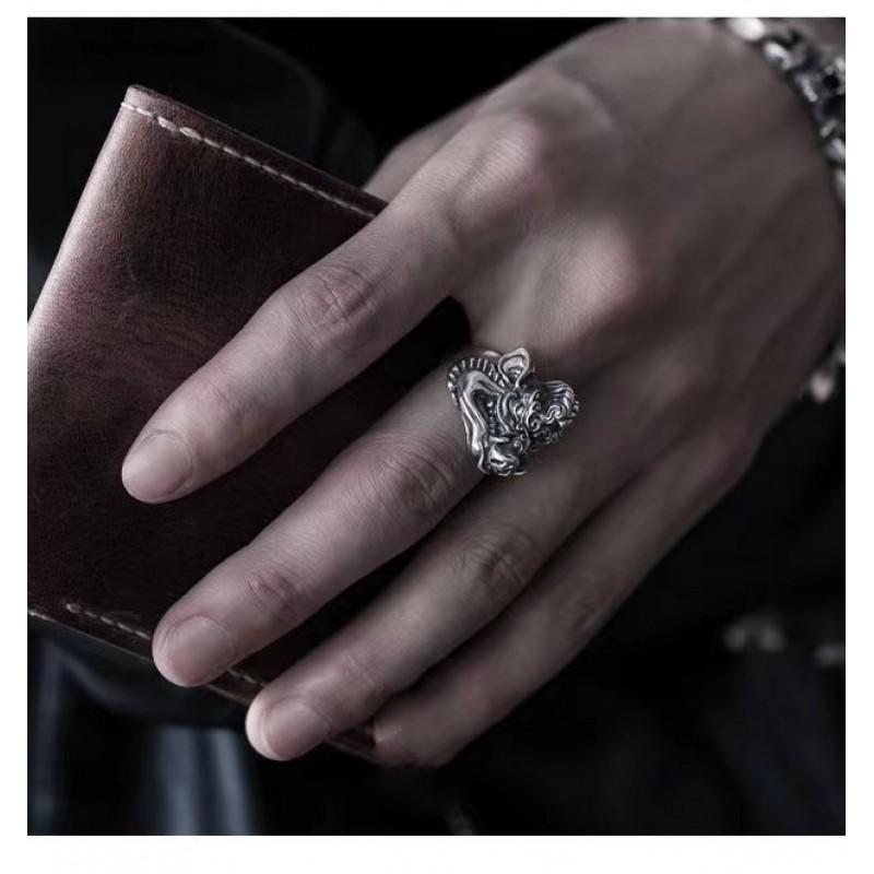 Handmade Vintage Boar Ring Inspired By Tianpeng Marshal Sterling Adjustable Unisex Statement Jewelry