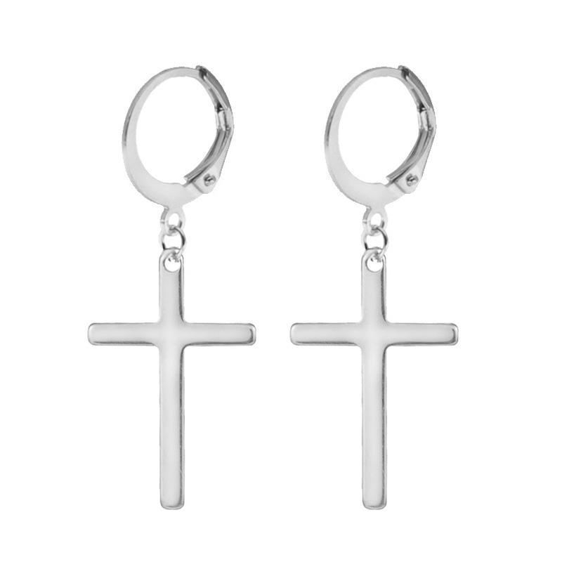Newest 1 Pair Stainless Steel Cross Pendant Dangle Long Tassel Unisex Hoop Earrings Men/Women Punk Gothic Zircon Best Gifts