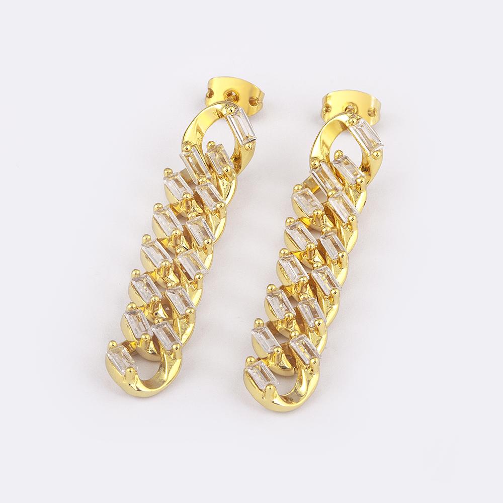 Nidin Fashionable Geometric Chain Pave Zircon Earrings For Women Sweet Personality Long Earrings Jewelry Party Gift