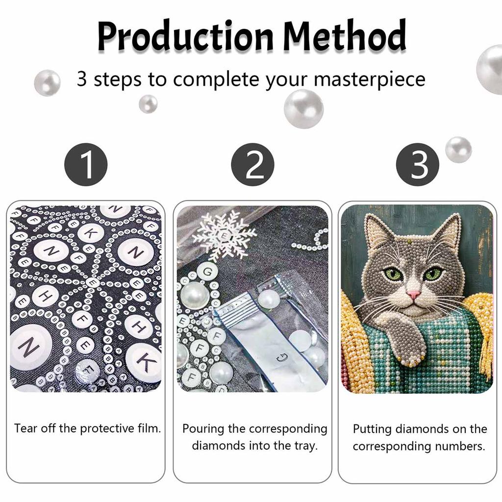 DIY 3D Pearl Diamond Painting Art Set Cute Cat Home Decor Animal Art Set Wall Art