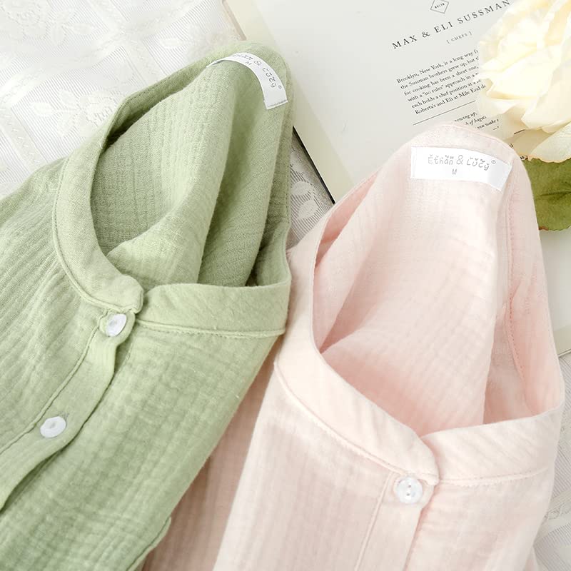 Gauze Soft and Short Cute Sleepwear Light Women's Spring/Summer Pajamas, 100% Cotton, Comfortable, Sleeve, Set, Breathable, Cool, Moisture-Wicking,