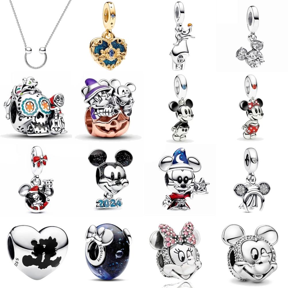 Copper Fits Genuine Bracelets Mickey Murano Glass Bead Dangle Charms Bead Necklaces Pendants DoItYourself Women Jewellery Gif