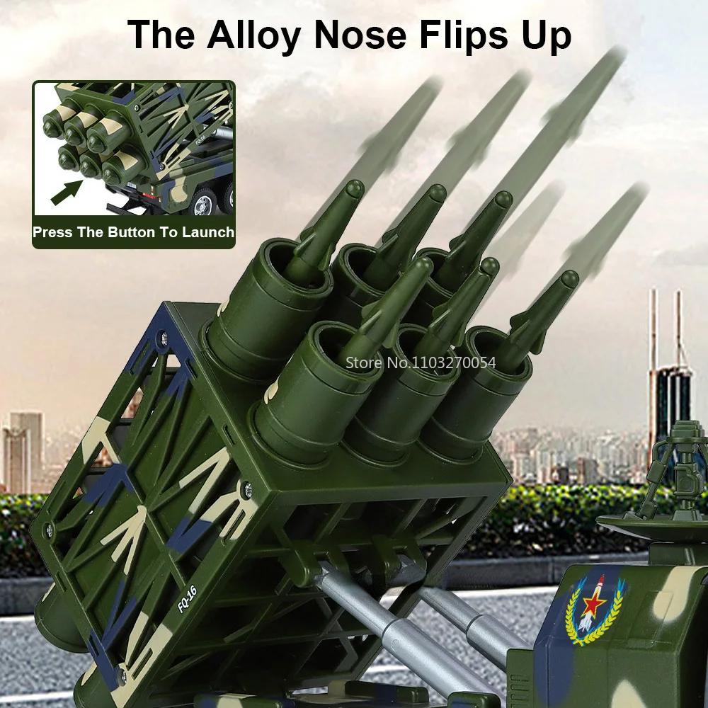 New 1/32 Hongqi-16 Anti-Aircraft Missile Alloy Die-casting Toy Car Model Launch Function Elevated Sound and Light Vehicles Kids Gift