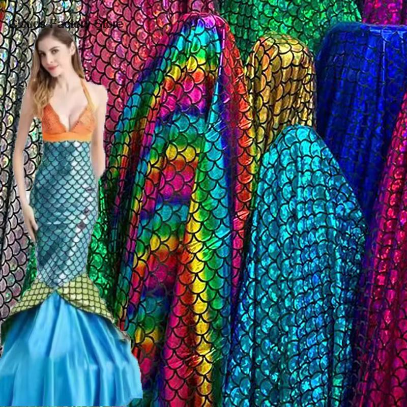 Mermaid fabric Sparkly Hologram Swimsuit Fish Scale 2 ways Stretch fabric Dancer Swimwear 150cm x 100cm -Sold by 1 meter