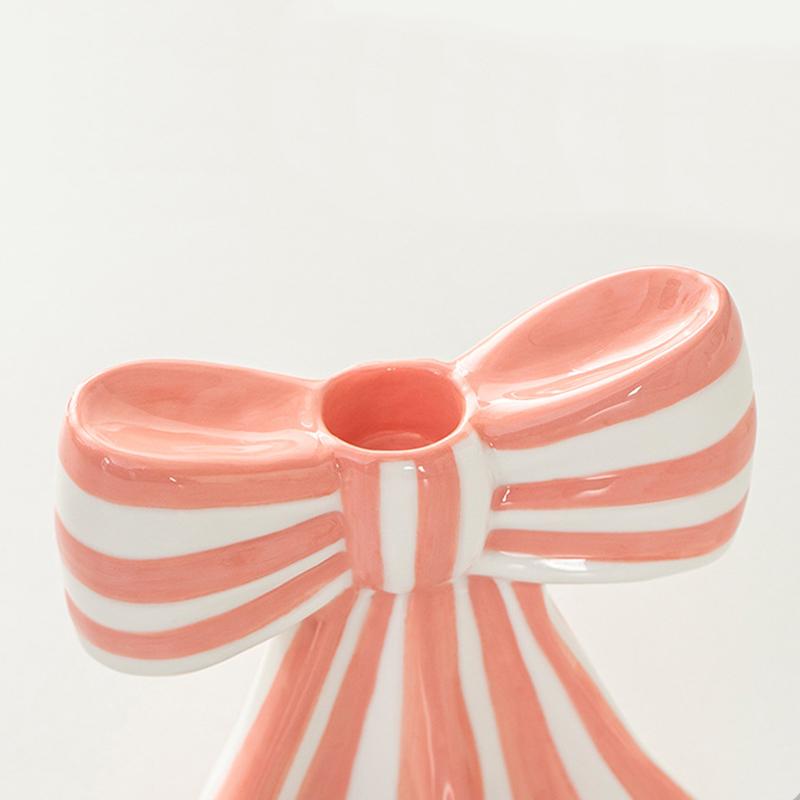 Ceramic Gift Ins Candle Cup Ambience Bow Shaped Design Unique Handicrafts Ornaments Stripe Pattern Decorative 3 Colors