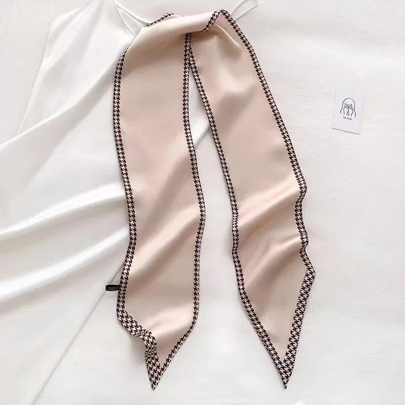 Silk Long Scarf Women Leopard Flamingo Print Luxury Hairband Narrow Scarves Small Neckerchief Summer Headband Ribbons Female