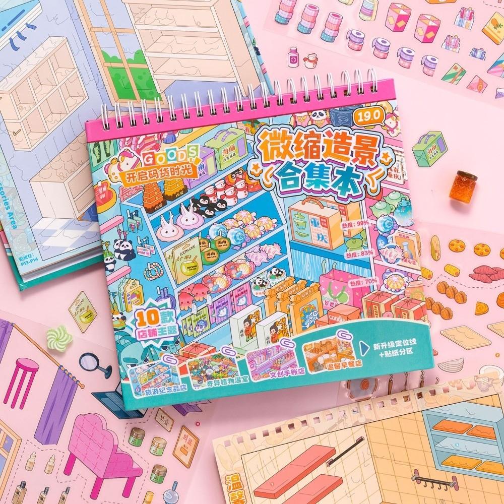 PET Die-cut 3D Mni Cabin Stickers 10 Scenes DIY Stacking Sticker Miniature Scene Sticker  Kid Toy