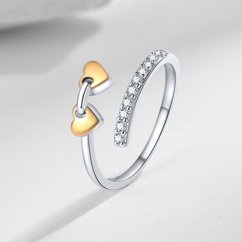 Women's Cross Heart Ring with Inlaid Zircon Diamonds, European-American Style, Versatile Index Finger Jewelry