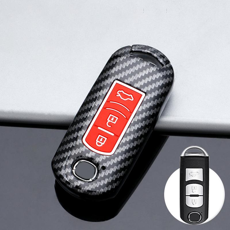 Carbon Fiber Silicon Car Key Cover Case For Mazda 3 Alexa Cx4 Cx5 Cx8   Auto Remote Smart Protective Shell Accessories