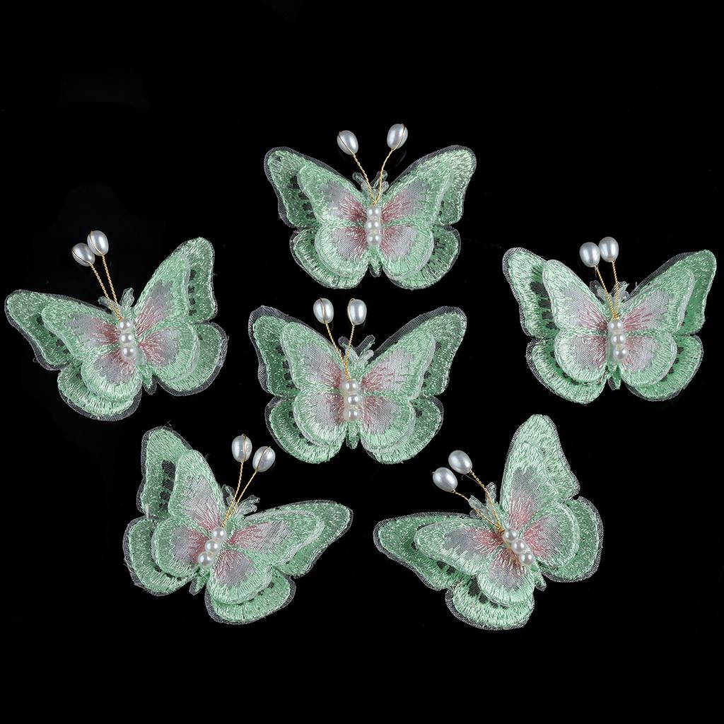 6pcs Double Layer Pearl Mesh Lace Butterfly Patches For Clothes Sewing Supplies DIY Hair Clip Accessories Butterfly Appliques