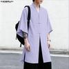 INCERUN Oversized Summer Men V Neck Half Sleeve Splits Casual Long T-shirts Tee Tops