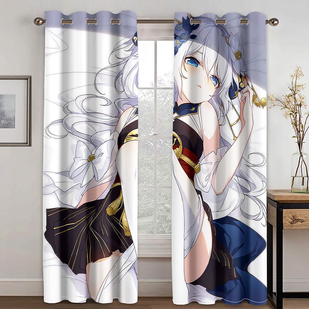 3D Anime Girls Silk Posters Japanese Cartoon Sexy Thin Curtains for Boys Living Room Bedroom Window Decor 2 Panels Free Shipping