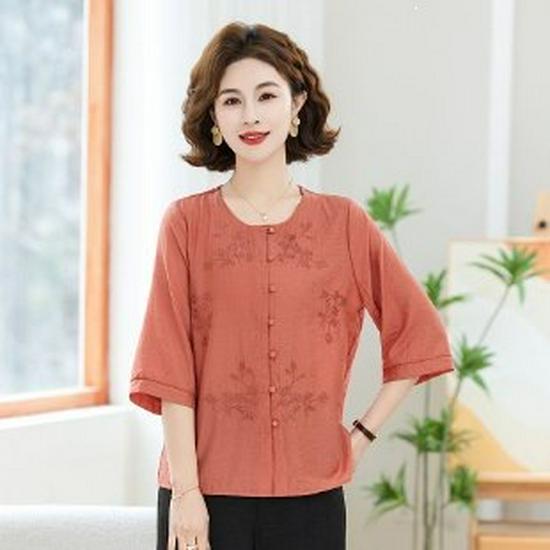 

Mom s Spring & Summer Chic Seven-Sleeve Chiffon Blouse for Middle-Aged & Elderly Women XL помаранчевий/червоний