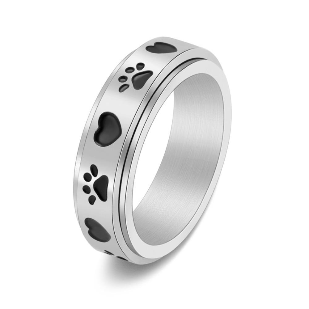 Rotating Love Dog Print Ring Cute Stainless Steel Minimalist Ring for Women Fashion Jewelry Accessories