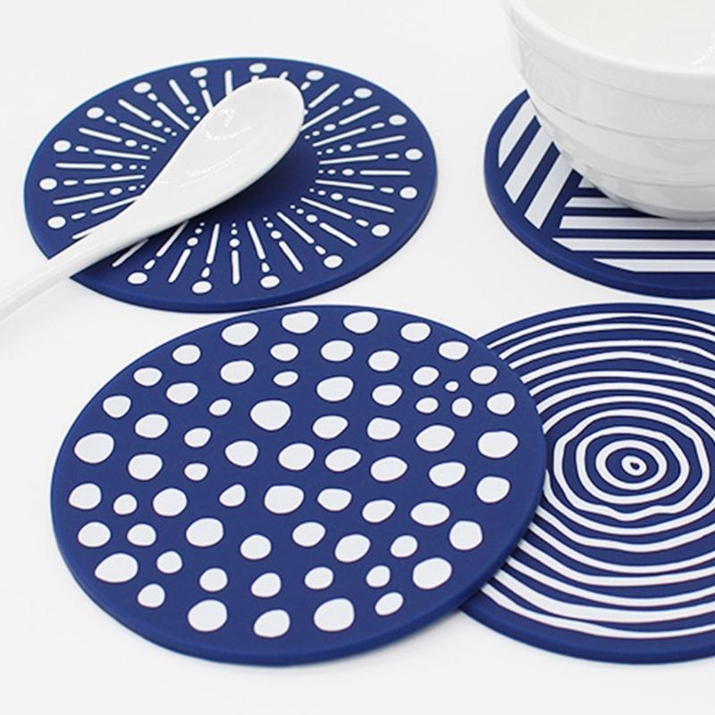 9.6cm Silicone Coasters Set for Various Cups and Mugs Nonslip Printed Pattern Cup Mat Heat Resistant Table Protectors