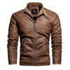 Men's autumn and winter leather jacket slim stand-up collar locomotive PU leather jacket fleece warm men's jacket retro