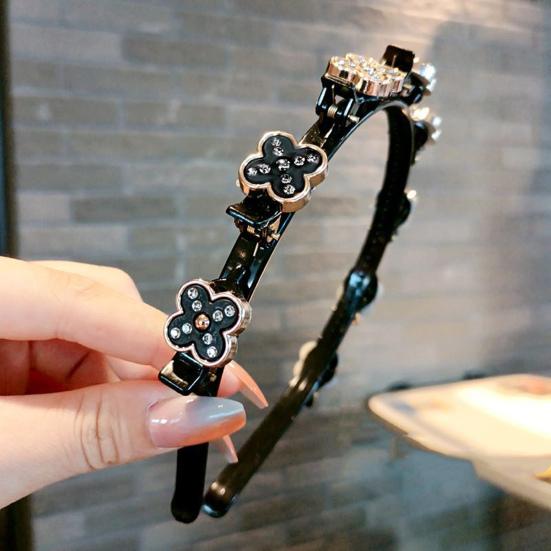 Women Headband Imitation Pearl Flower Decor Double Layer Hair Hoop Stable Non-Slip Hair Braiding Tool