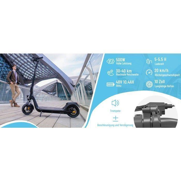 Scooter électrique JOYOR C10E certifiée ABE - Moteur 500 W - Batterie 48 V--10,4 Ah - Pneus 10 pouces - Noir