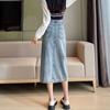 Spring and Summer Women's Denim Skirt Embroidery A-line Denim Skirt Irregular High Waist Casual Package Hip Half-body Mid-length Skirt
