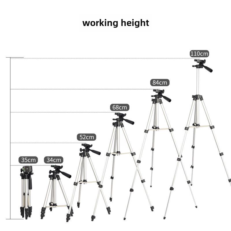 3110 Aluminum Alloy Silver Tripod for Mobile Phone Live Broadcasting, Fishing, and Thermometer Setup