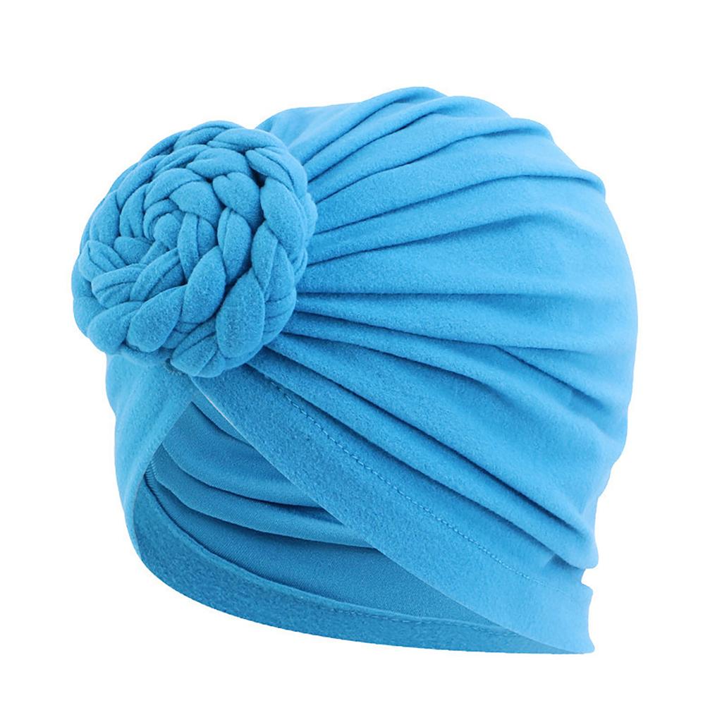 Women Turbans Hat Flower Knot Pre-Tied Twisted Braid Headwear Elastic Solid Color Handmade Bandanas For Women Gifts