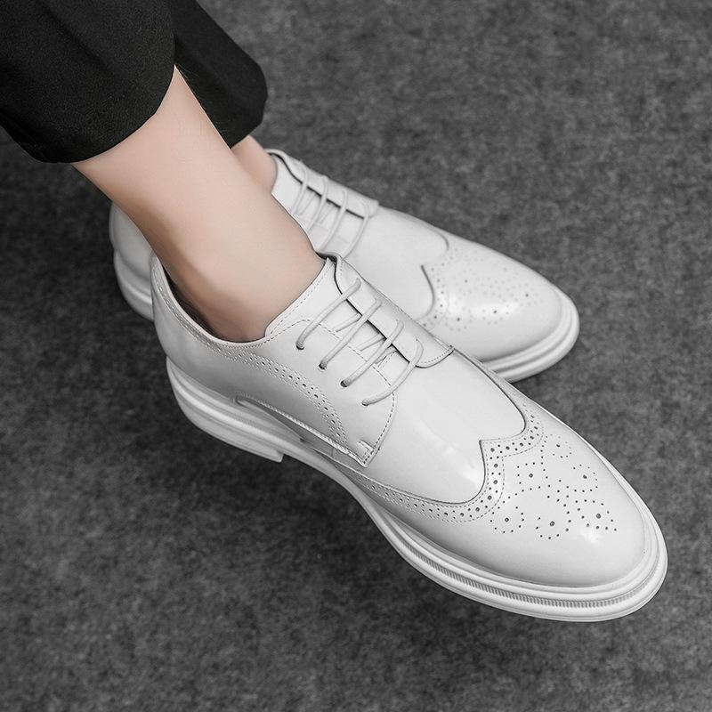 Leather Shoes British Retro Brock Carved Business Dress Casual Inner Height Increase Pointed Breathable Groom Wedding Shoes