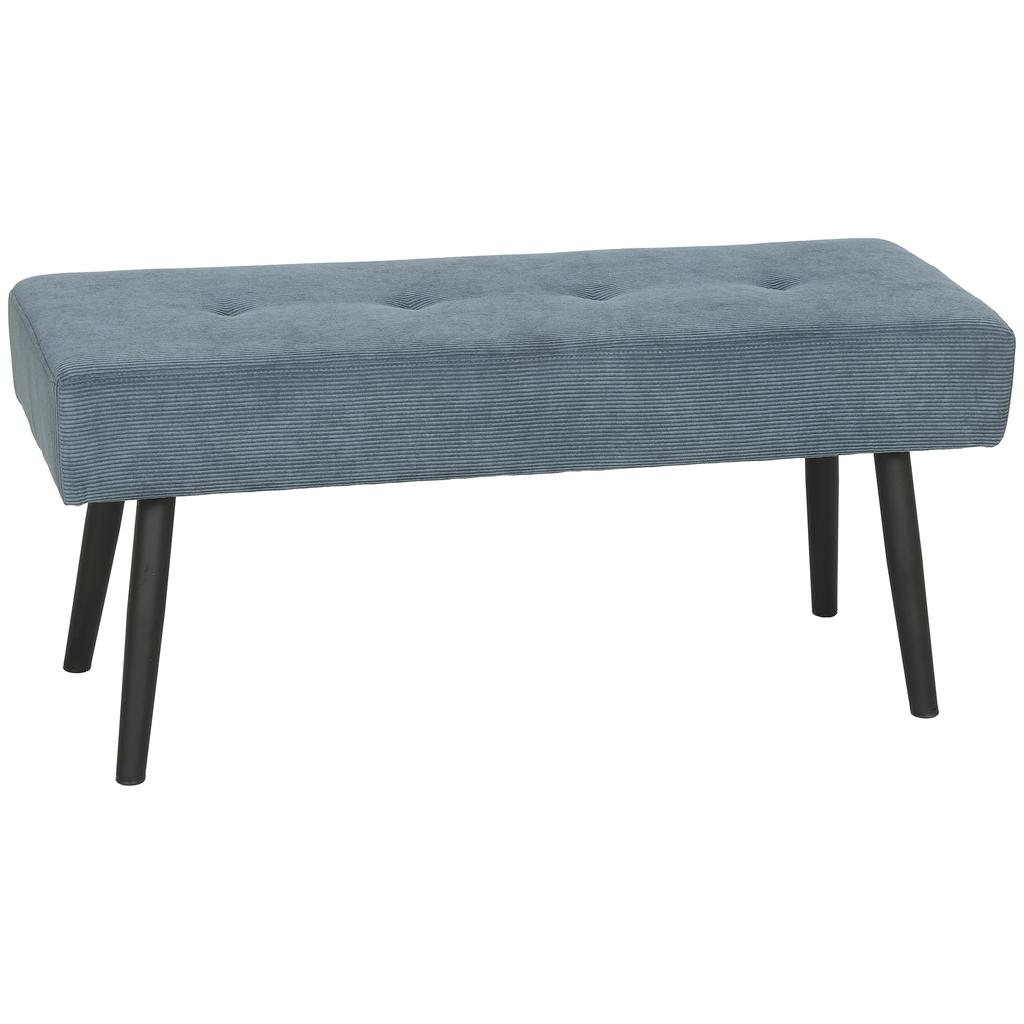 Upholstered Bedroom Entryway Bench, Modern Corduroy Tufted End of Bed Bench with Padded Seat and Steel Legs, Blue