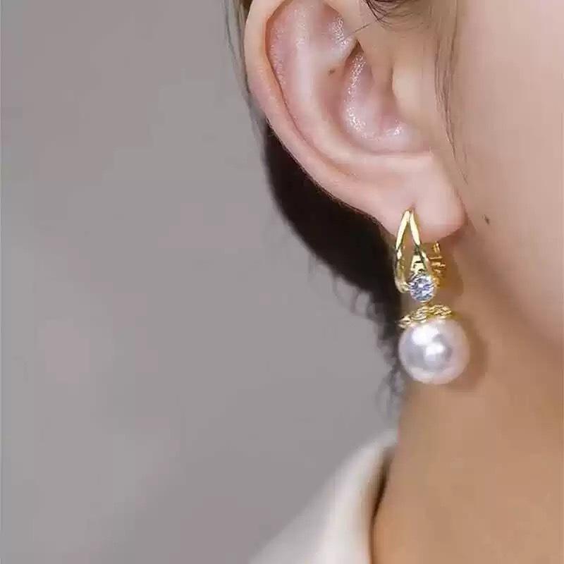 French Exquisite Light Luxury Flash Diamond Pearl Earrings Women's High-end Earrings Niche Earrings