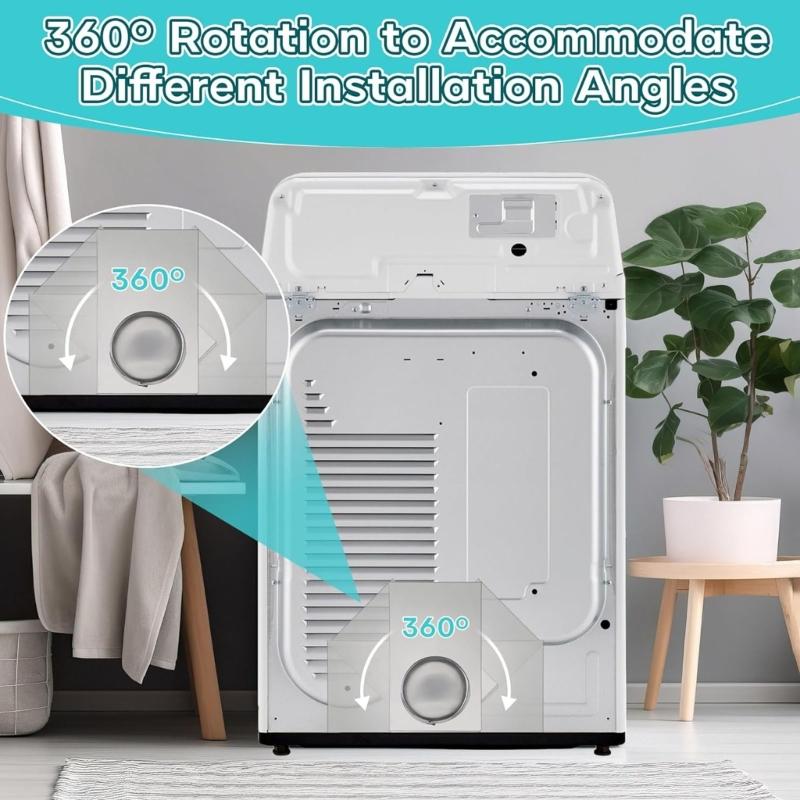 Adjustable Dryer Vent Periscope Space Saving Laundry Room Solution with 2 Clamps Foil Tape Stainless Steel Texture