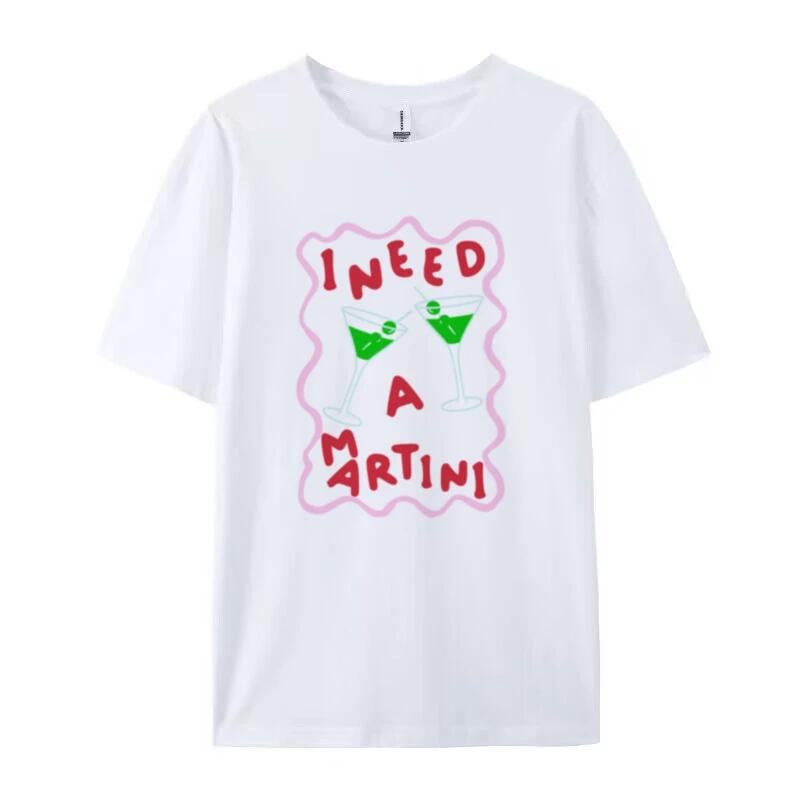 Cute Y2k Martini Print T Shirt Egirl Grunge Streetwear Graphic Tees Oversized Aesthetic Cocktail Shirt Women Summer Fashion Tops S