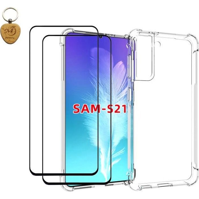 MMlife Pour Samsung Galaxy S21 Coque et Verre Trempé [2 pièces] Transparente Souple TPU Anti-Choc Cas
