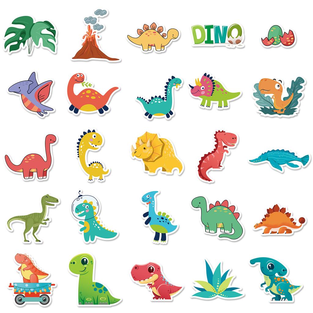 50 Dinosaur Stickers, Graffiti Personality Cartoon Cute Tyrannosaurus Rex Series Creative Q Version Small Dinosaur Tram Stickers