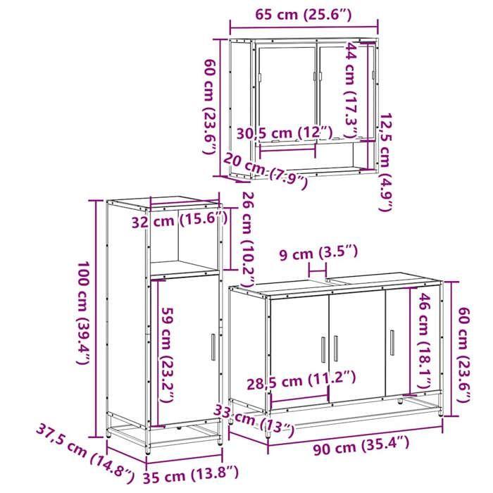 VidaXL Ensemble De Meubles De Salle De Bain 3 Pcs Chêne Marron, Armoire De Salle De Bain, Placard De Salle De Bain, Meuble 3300984