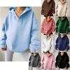 Women's Notch Hood Long Sleeve Sweatshirt Oversized Fit Casual Solid Polyester Pullover Hoodie