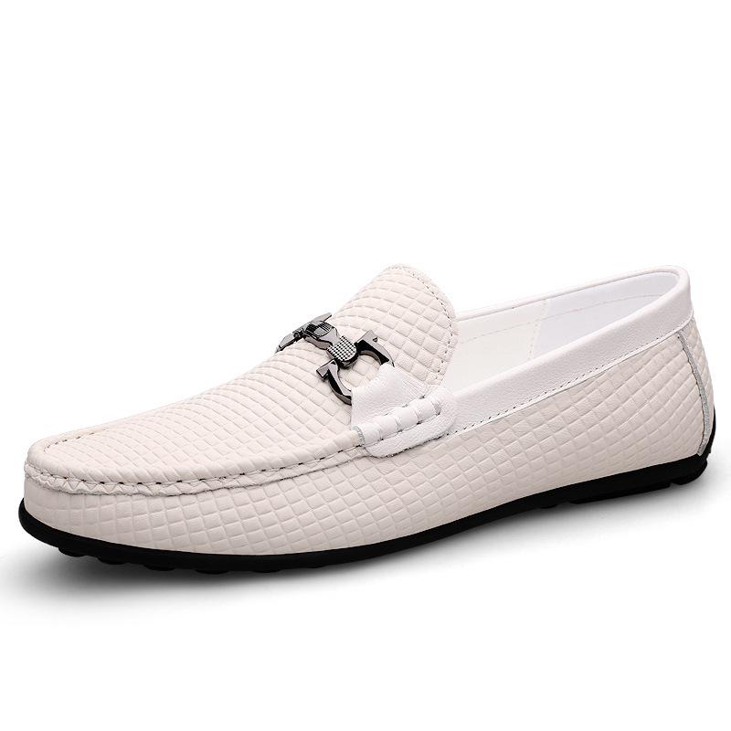Men s White Leather Slip-On Moccasins - Large Size Casual Spring Driving Shoes 40
