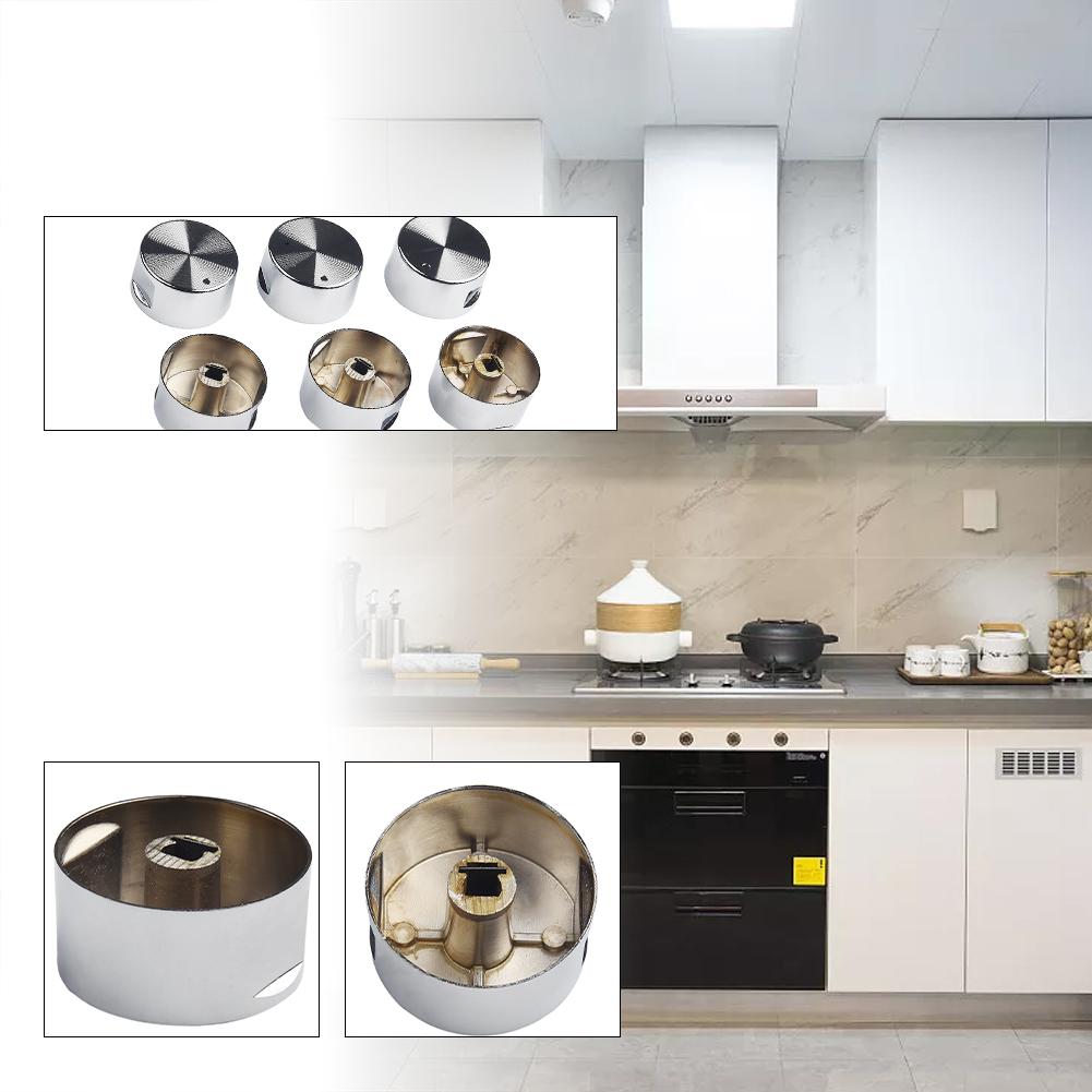 Cooktop Handle Rotary Switch Round Silver Simple 38*19mm 6 Pieces Diameter 6mm Easy Installation Embedded Hole