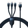 Kabel Usb 3W1 Baseus Flash Series, Usb-C + Micro Usb + Lightning, 66W, 1.2M (Niebieski)