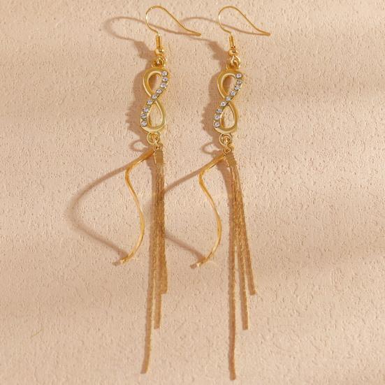 1 Pair Women Earrings Infinity Symbol Tassel Long Earrings Cubic Zirconia Inlaid Metal Polished Drop Earrings Jewelry Gift