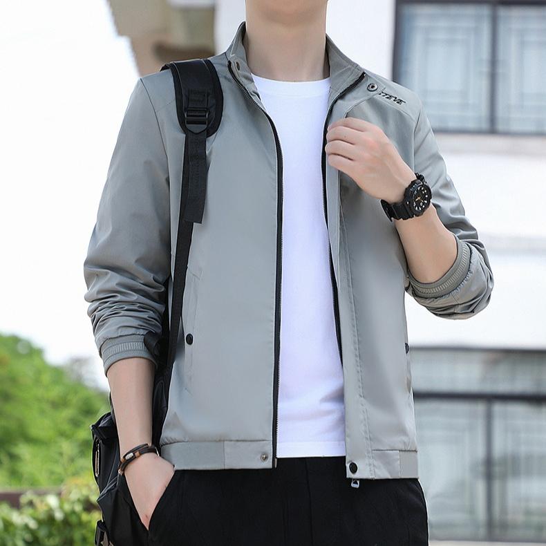 Men's Autumn Casual Stand Collar Jacket Thin Jacket Pure Color Loose Jacket Fashionable Jacket for Men