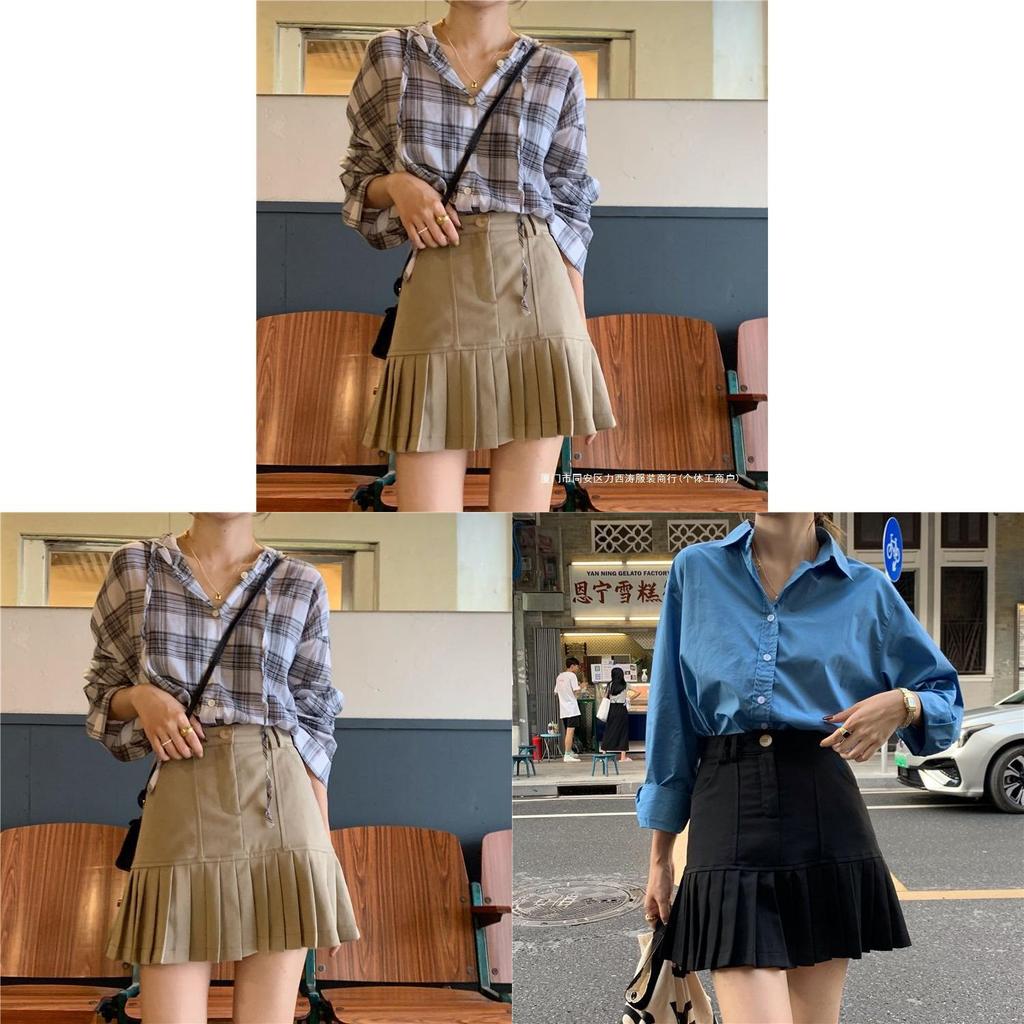 Cotton Blend Pleated Skirt For Women Spring High Waist Slim Fit With Embroidered Design For Casual Wear