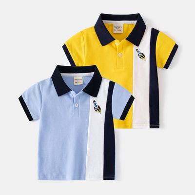 Children's Short-Sleeved T-Shirt Clothing, Kidsren's Clothing, Summer Boys' Polo Shirt, Baby Boy's Embroidered Rocket Color-Blocked Lapel Top